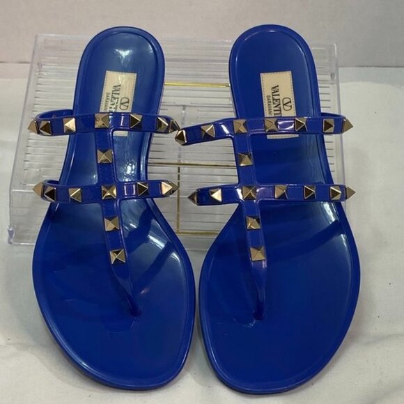 Valentino Garavani Rockstud Jelly Sandals Blue Electric PVC Slides 38 - Picture 8 of 13